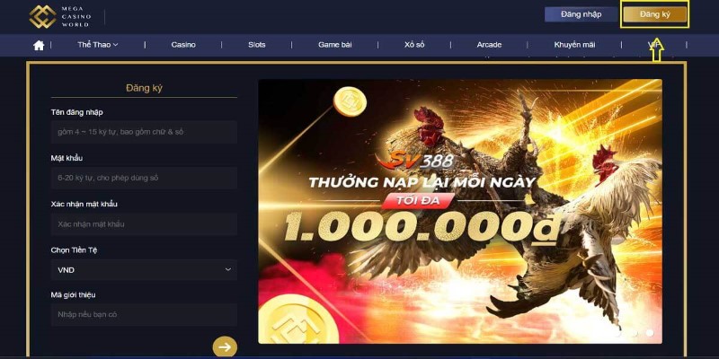 Điền thông tin cá nhân hoàn tất đăng ký casinomcw 